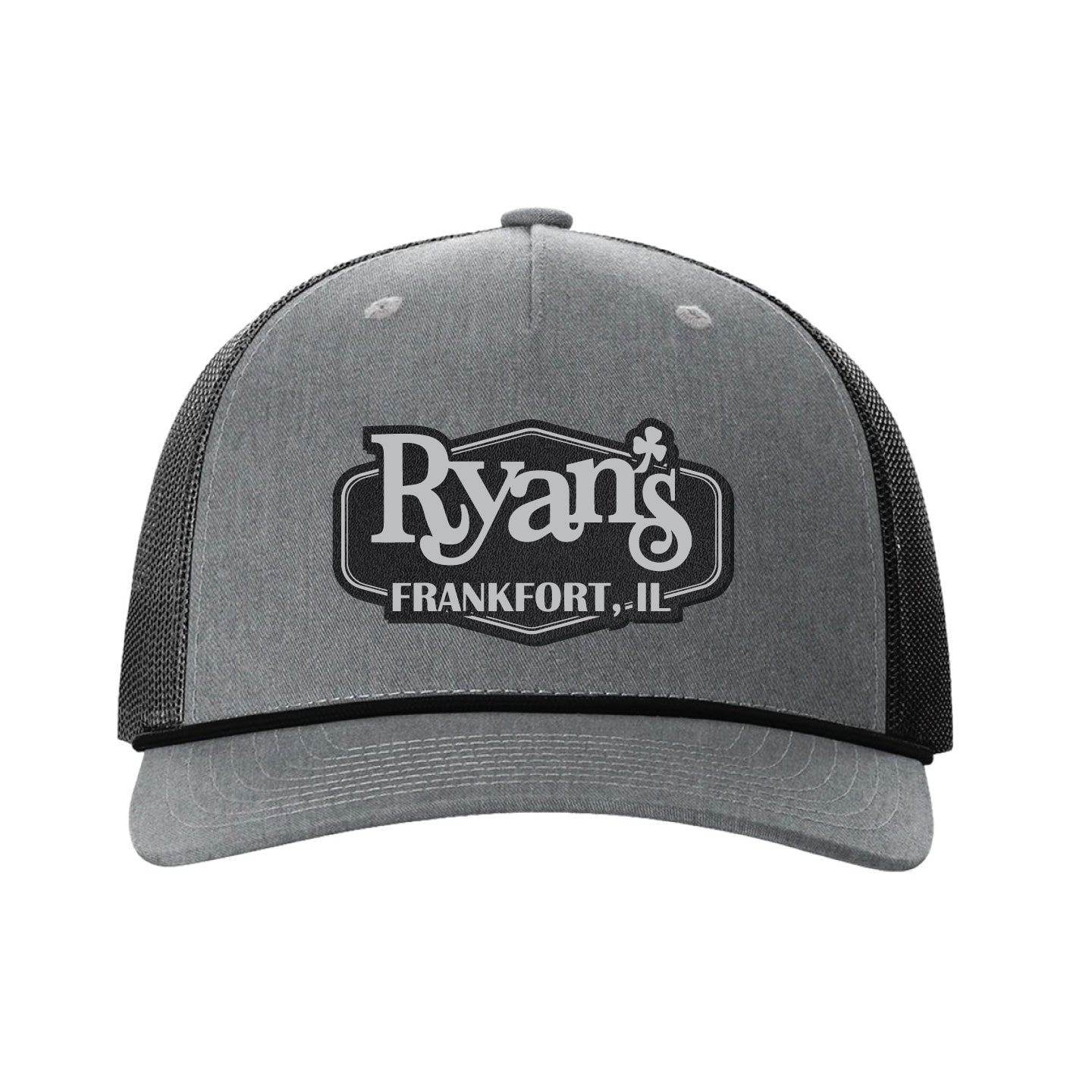 "Ryan's Frankfort" 5 Panel Black / Grey TRUCKER HAT WITH ROPE