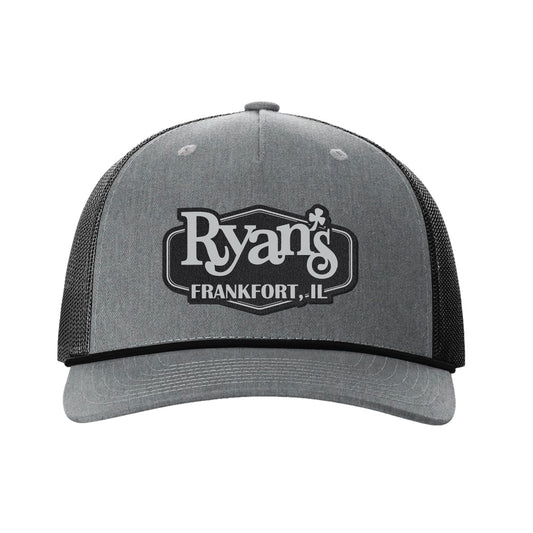 "Ryan's Frankfort" 5 Panel Black / Grey TRUCKER HAT WITH ROPE